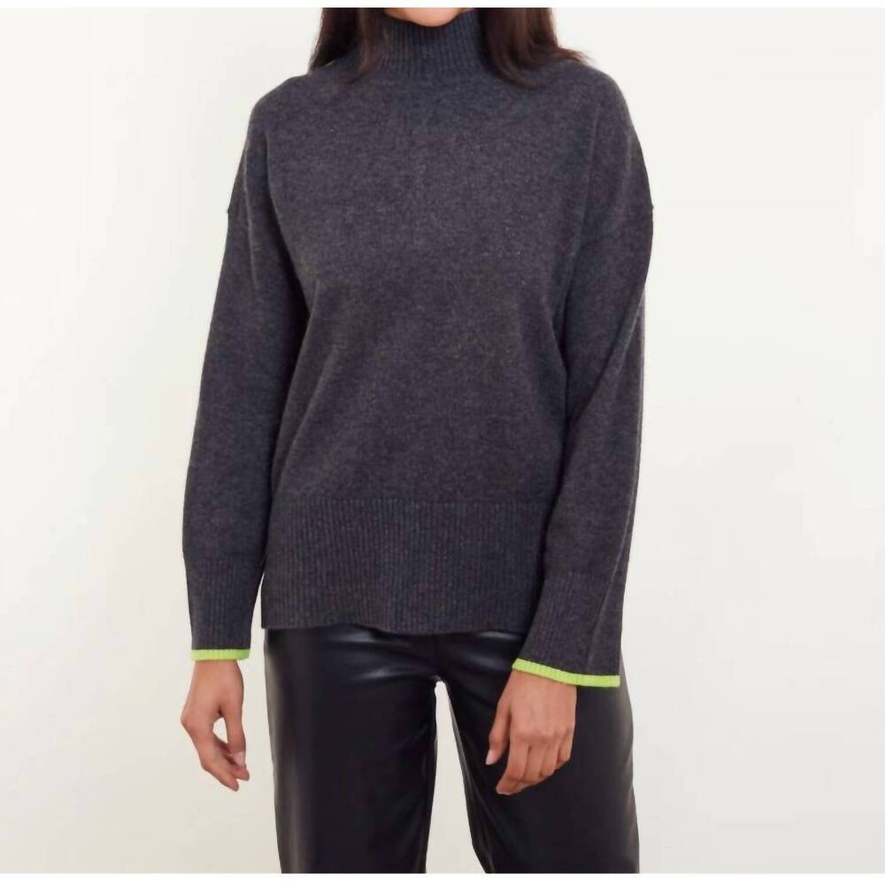 NEW &ISLA alex mock neck sweater in charcoal/citrus